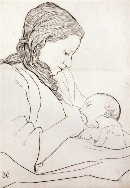 Edgar Holloway (1915-2008) Mother and child (the artists wife and daughter) 8 x 5.75in.